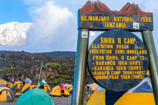 Kilimanjaro National Park entrance sign on the Lemosho Route in Tanzania